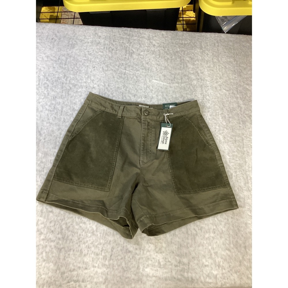 Alpine Design Womens Mixed Fabric Corduroy Short Vintage Olive Green 10 ADW24806